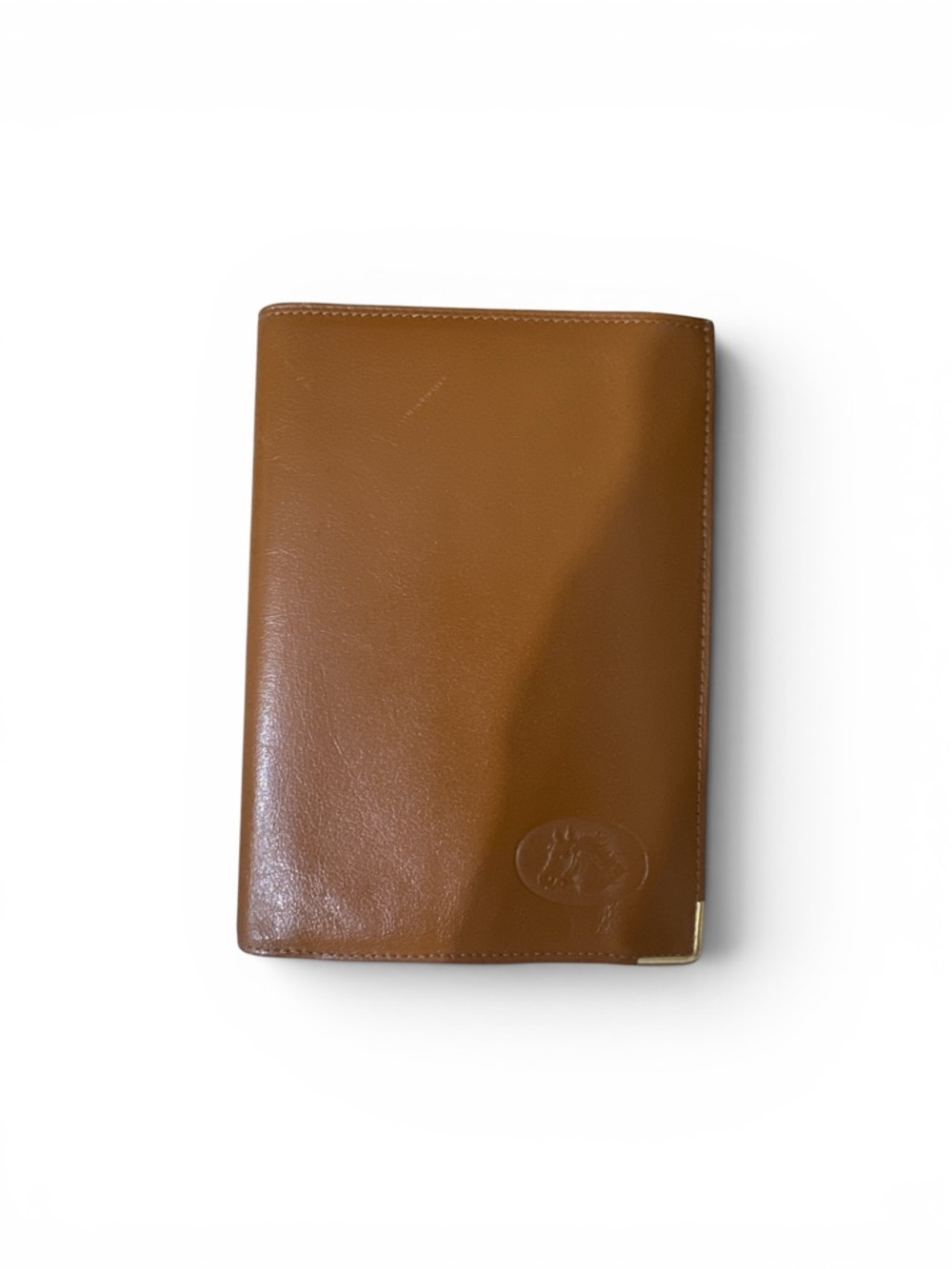 Brown Leather Passport Wallet with Embossed Logo